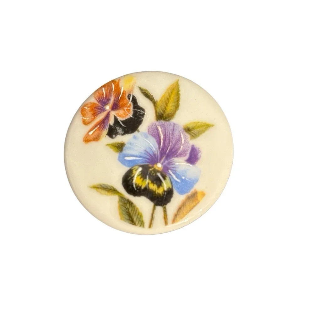 Antique Limoges France Mini Wall Tile Art Decor Colorful Flower Floral Round VTG
